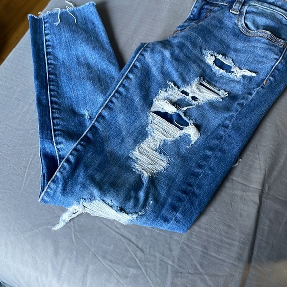 American Eagle Super Stretch Super Low Jegging Distressed Raw Hem US 4 - Picture 3 of 7